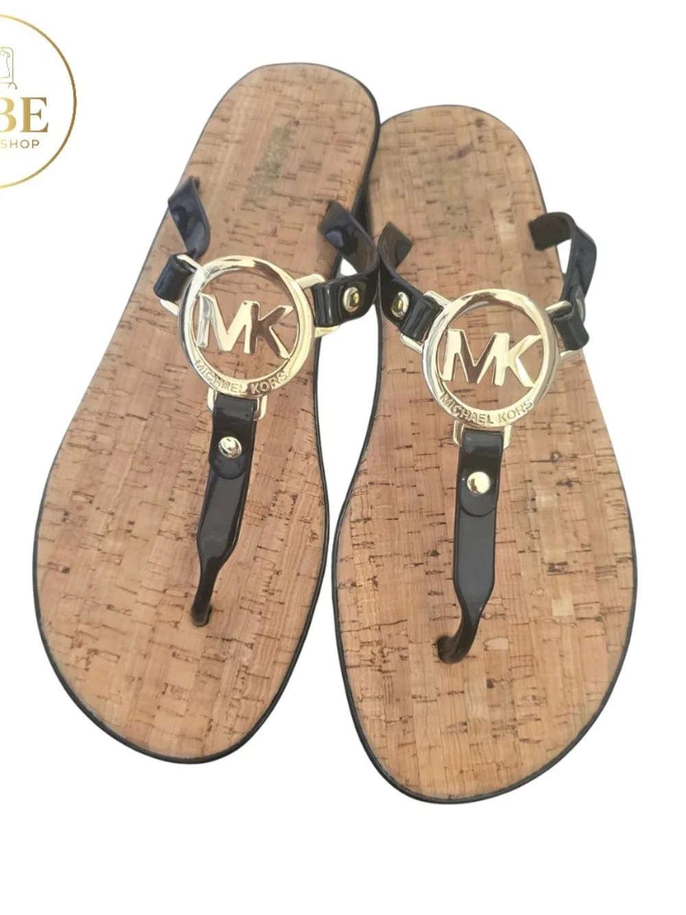Michael Kors Black Cork Logo Thong Sandals